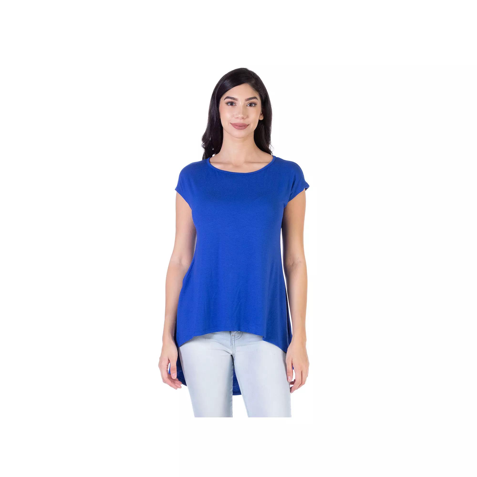 Women's 24Seven Comfort Apparel Short Sleeve High-Low Tunic Top, Size: 1XL, Blue Product Image