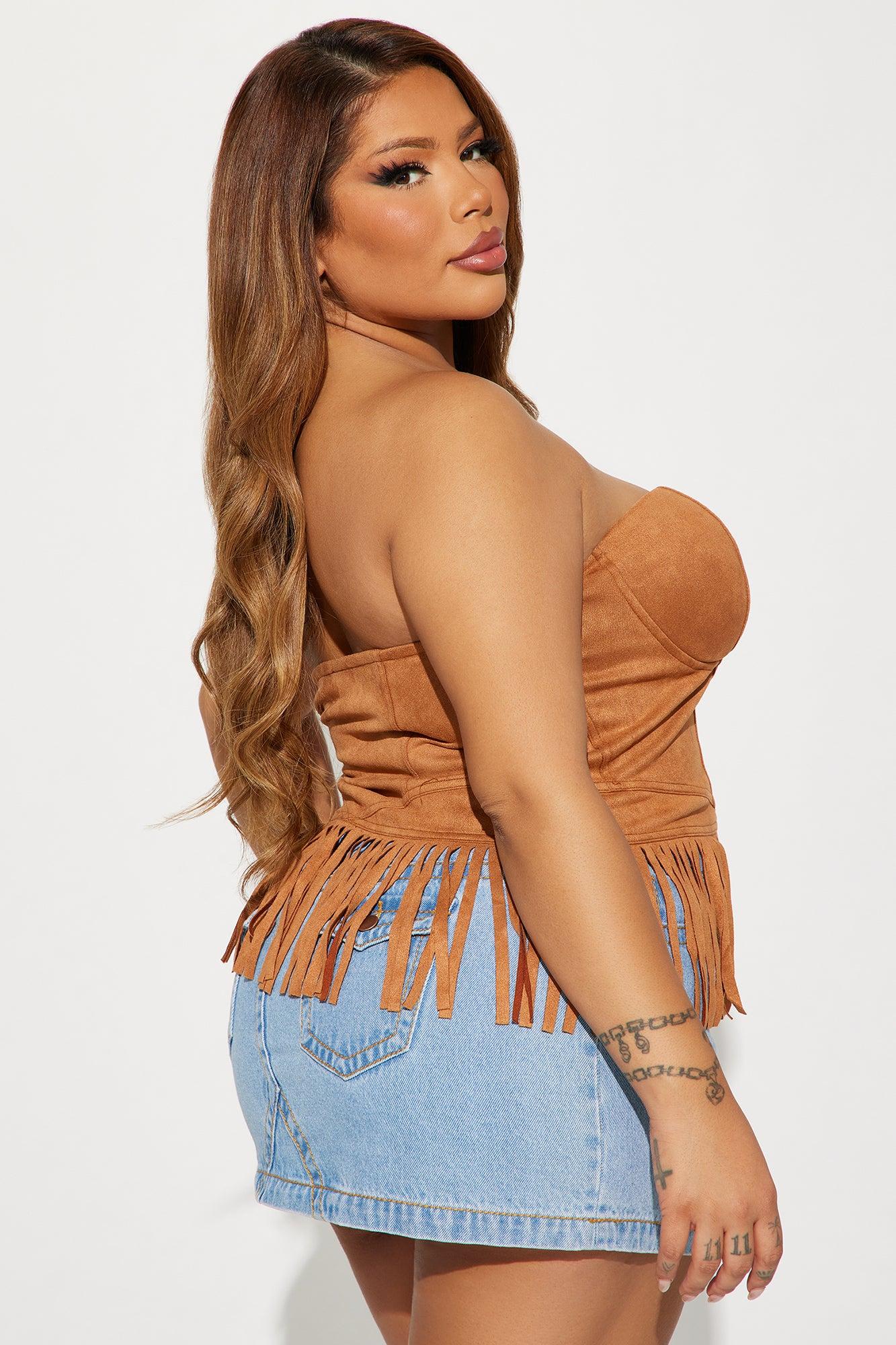 Rodeo Rider Faux Suede Corset Top - Camel Product Image