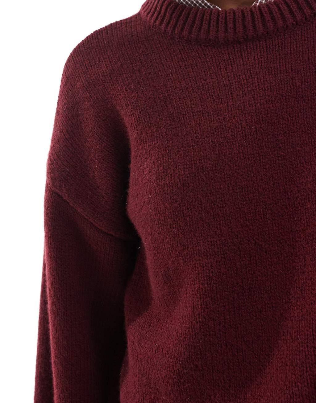 ASOS DESIGN wide sleeve knit sweater in burgundy Product Image