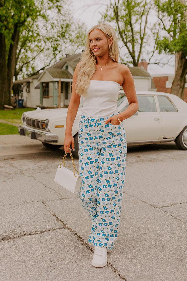 The Poppy High Waist Floral Wide Leg Pants in Blue Product Image