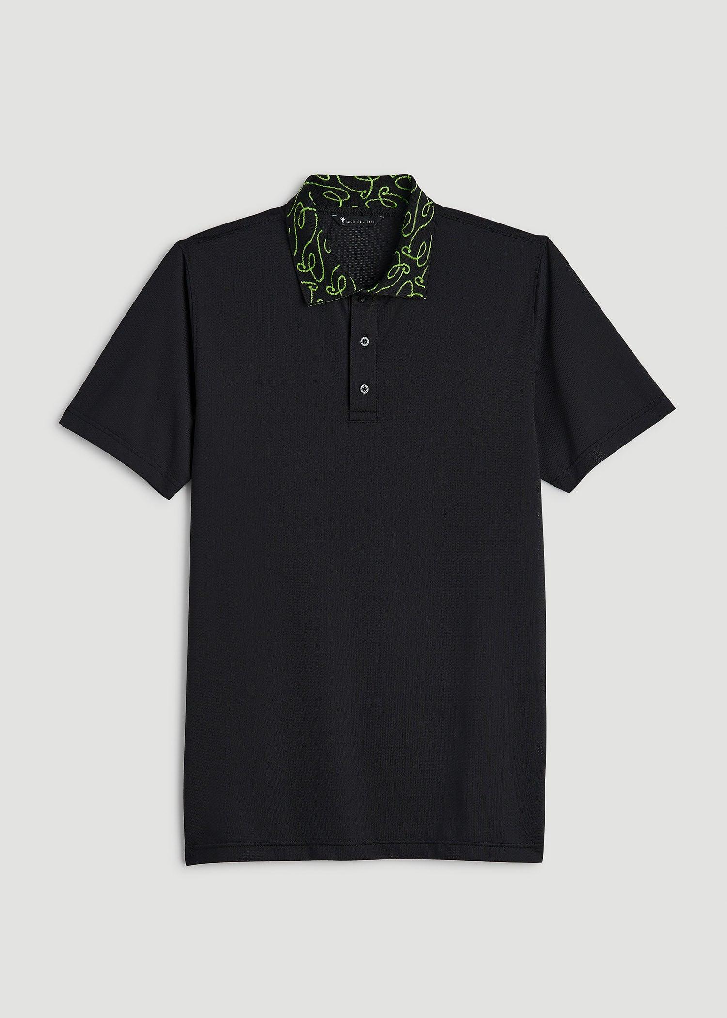 Jacquard Knit Collar Golf Polo Shirt for Tall Men in Black Male Product Image