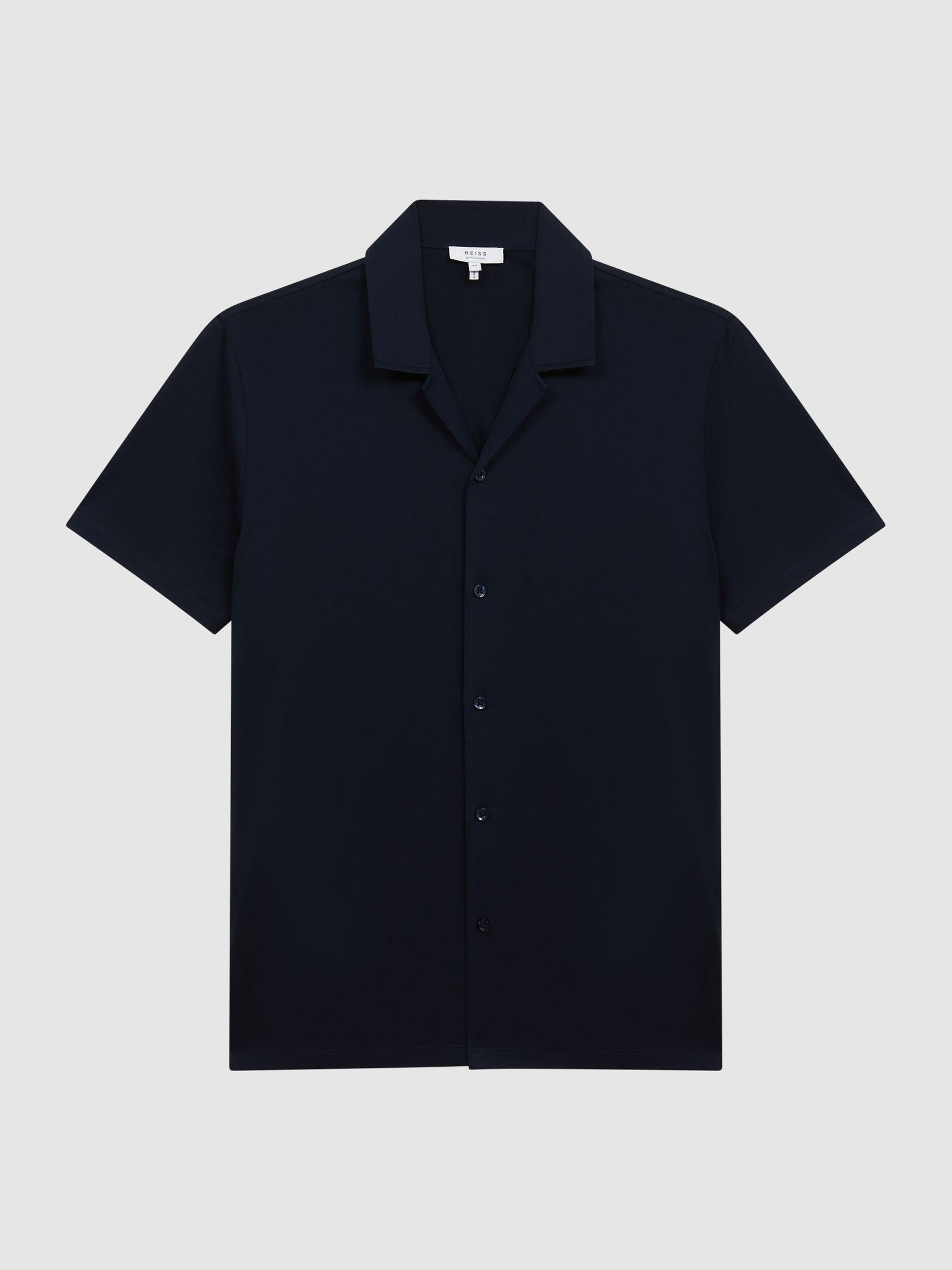 Mercerised 100% Cotton Jersey Cuban Collar Shirt in Navy Product Image