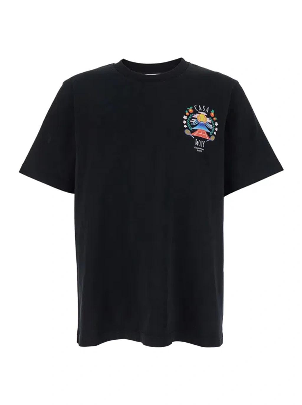 CASABLANCA Mens Casa Way Mountain Brand-print Cotton-jersey T-shirt In Black Product Image