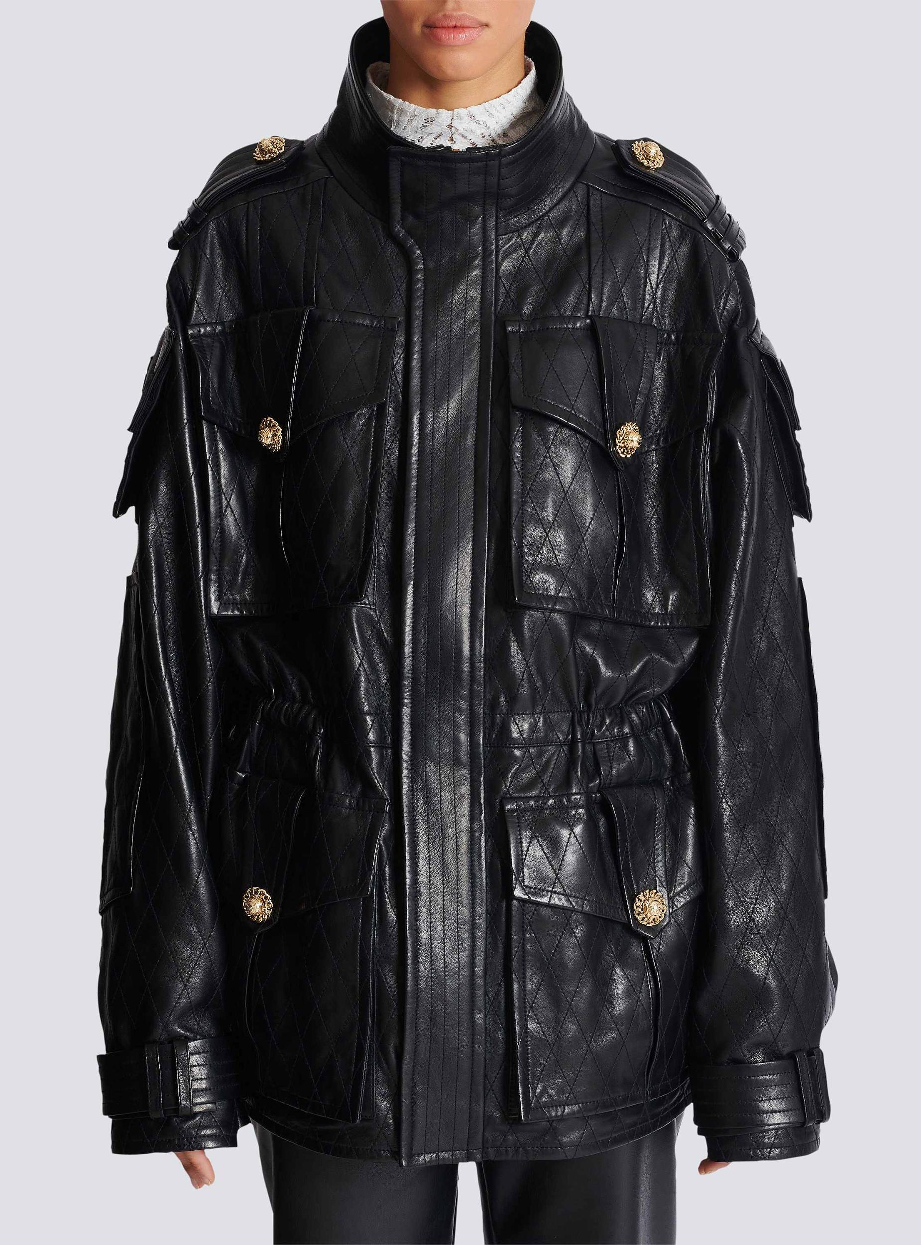 Lambskin leather parka with topstitched Diamond pattern Product Image