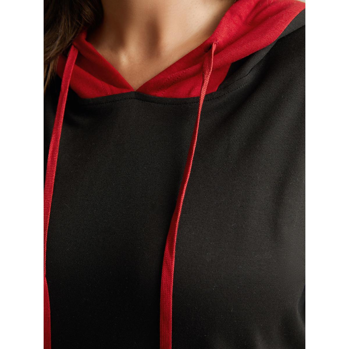 Plus Size Halloween Hooded Drawstring Contrast Pocket Sweatshirt Women Black Casual Contrast Hooded Festival-Halloween Sweatshirts BloomChic 18-20/2X Product Image