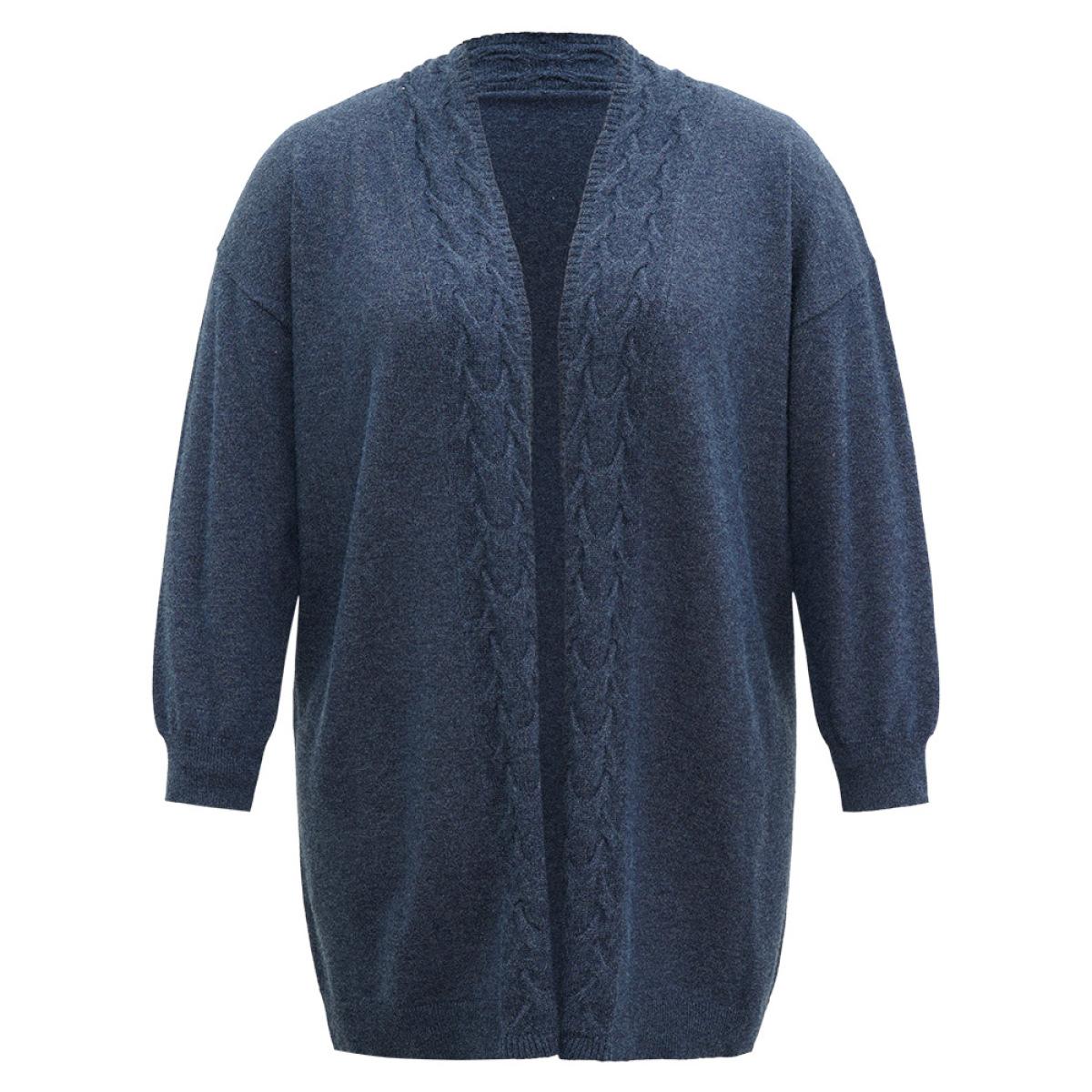 Plus Size Supersoft Essentials Solid Cable Knit Cardigan Midnight Women Casual Loose Long Sleeve Dailywear Cardigans BloomChic 12/L Product Image