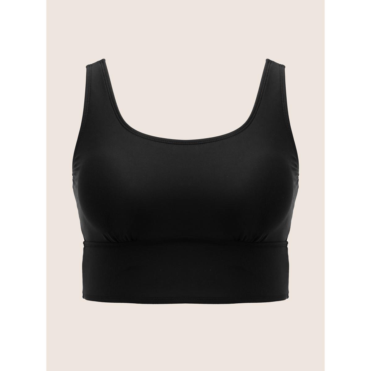 Plus Size Solid Square Neck Adjustable Straps Swim Top Women's Swimwear Black Resort High stretch Skinny U-neck Curve Swim Tops BloomChic 30/6X Product Image