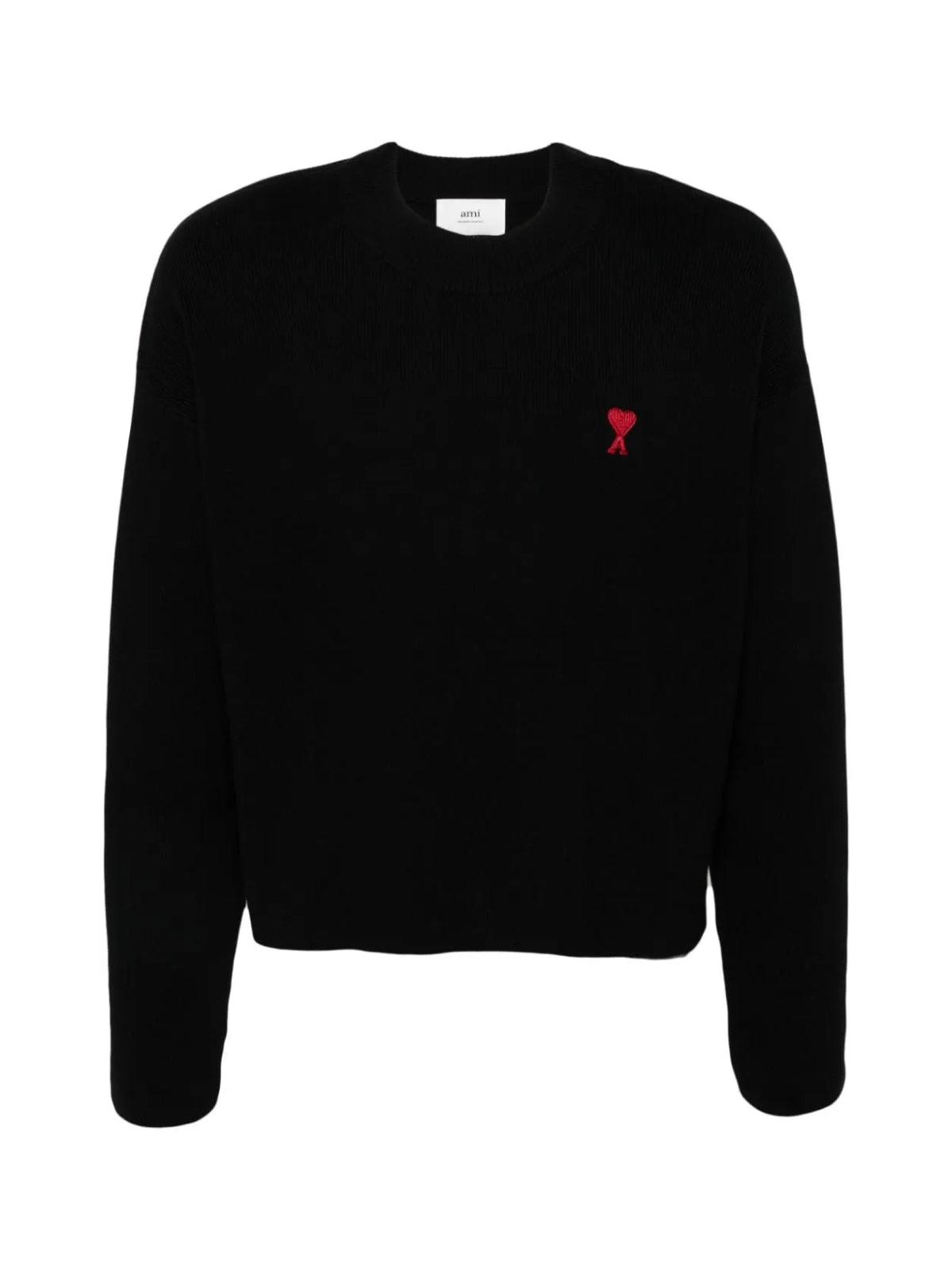 AMI ALEXANDRE MATTIUSSI Ami Classic Black Sweater With Round Neckline And Emblem Detail Product Image