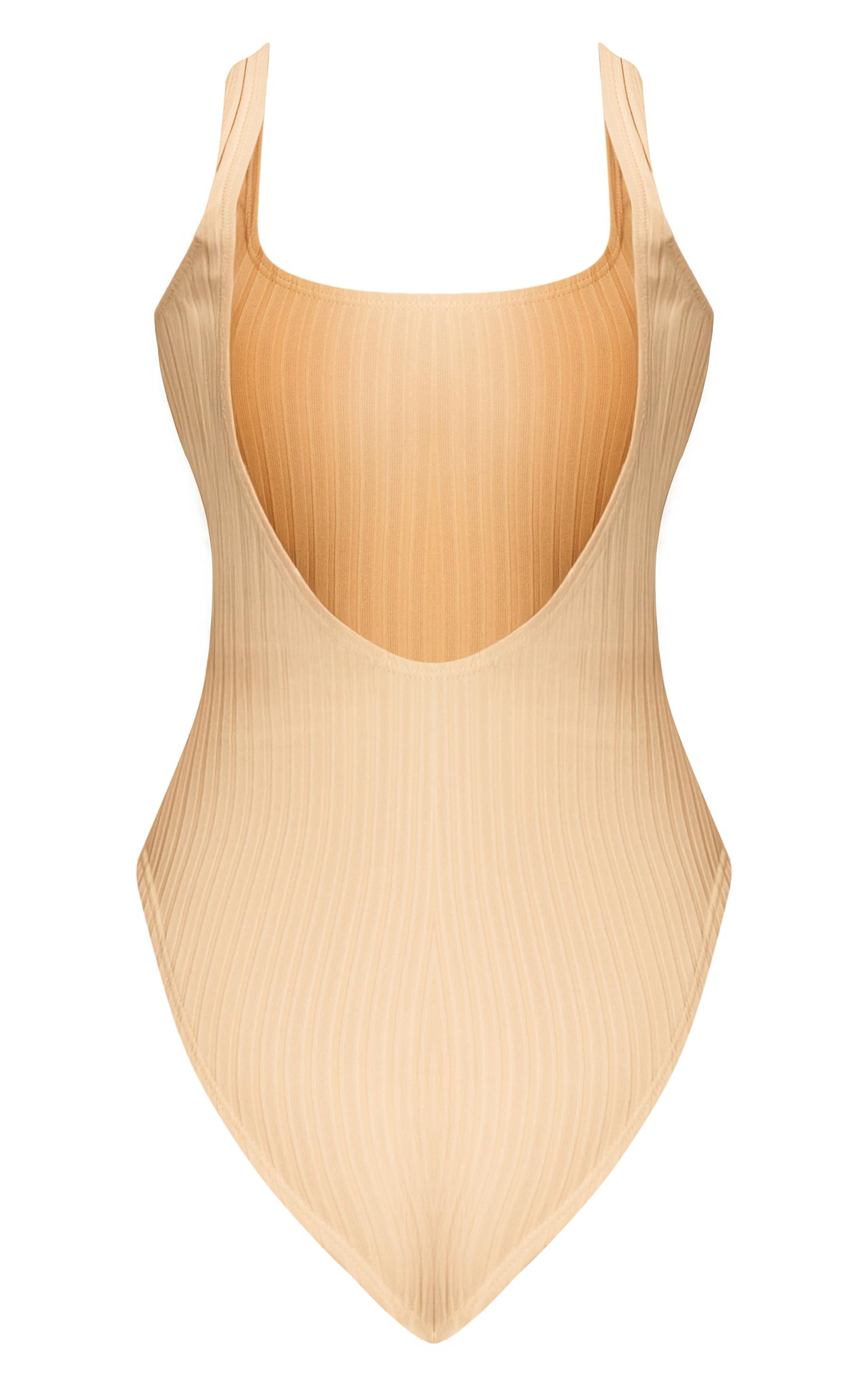 Cream Textured Stripe Scoop Swimsuit Product Image