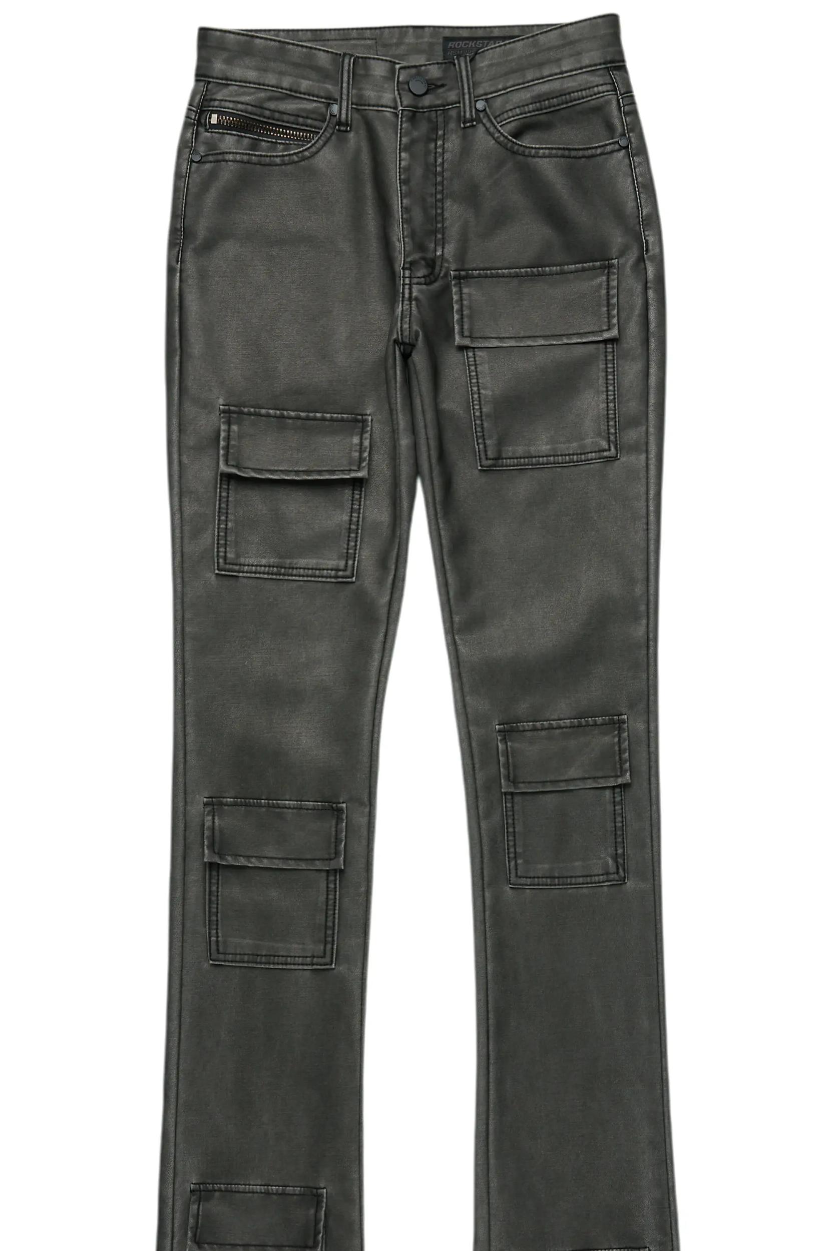 Petrus Black PU Stacked Flare Leather Jean Male Product Image