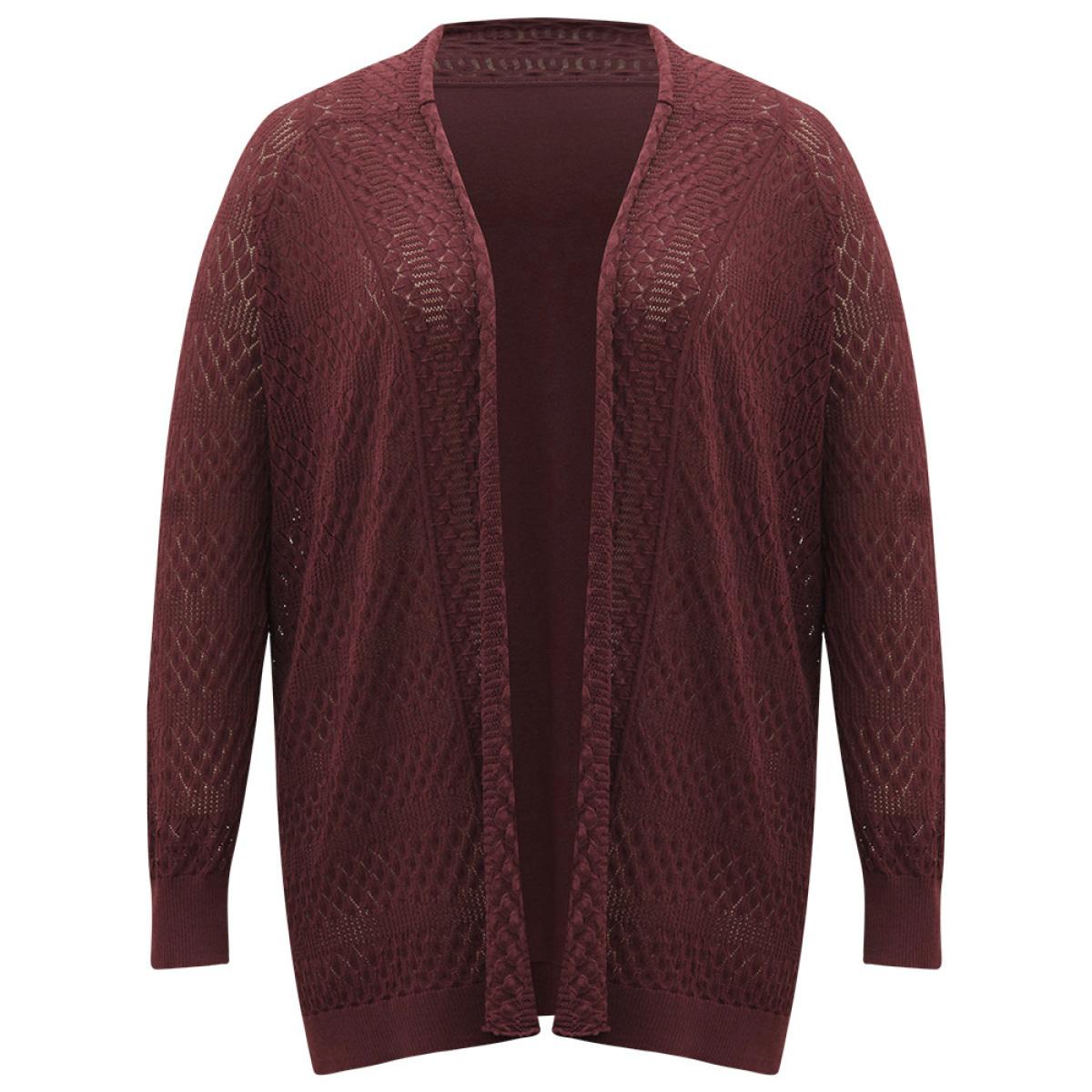 Plus Size Solid Geometric Hollow Out Cardigan Russet Women Casual Loose Long Sleeve Dailywear Cardigans BloomChic 22-24/3X Product Image