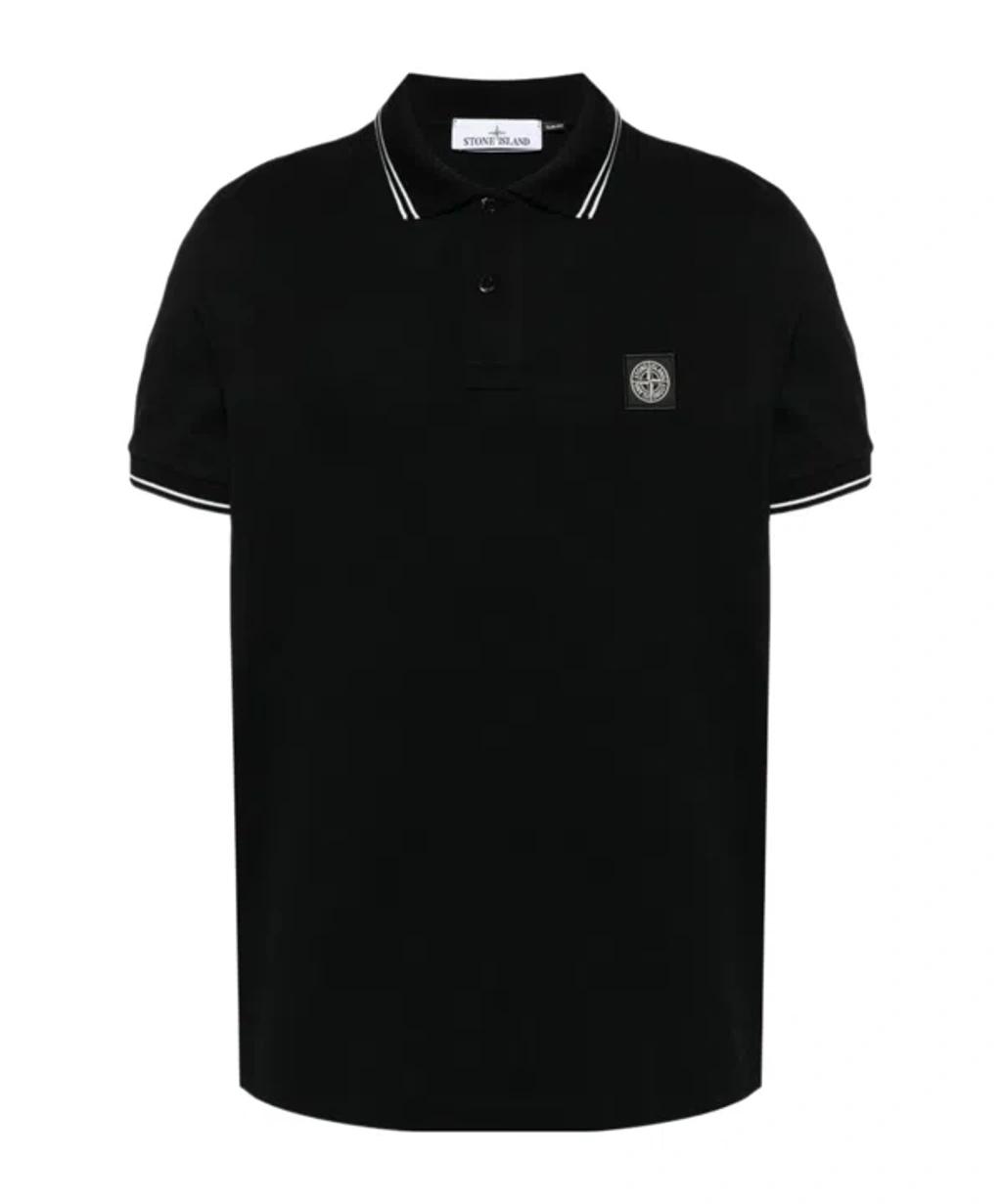 STONE ISLAND Mens Black Brand-patch Regular-fit Stretch-cotton Polo Shirt Xl Product Image