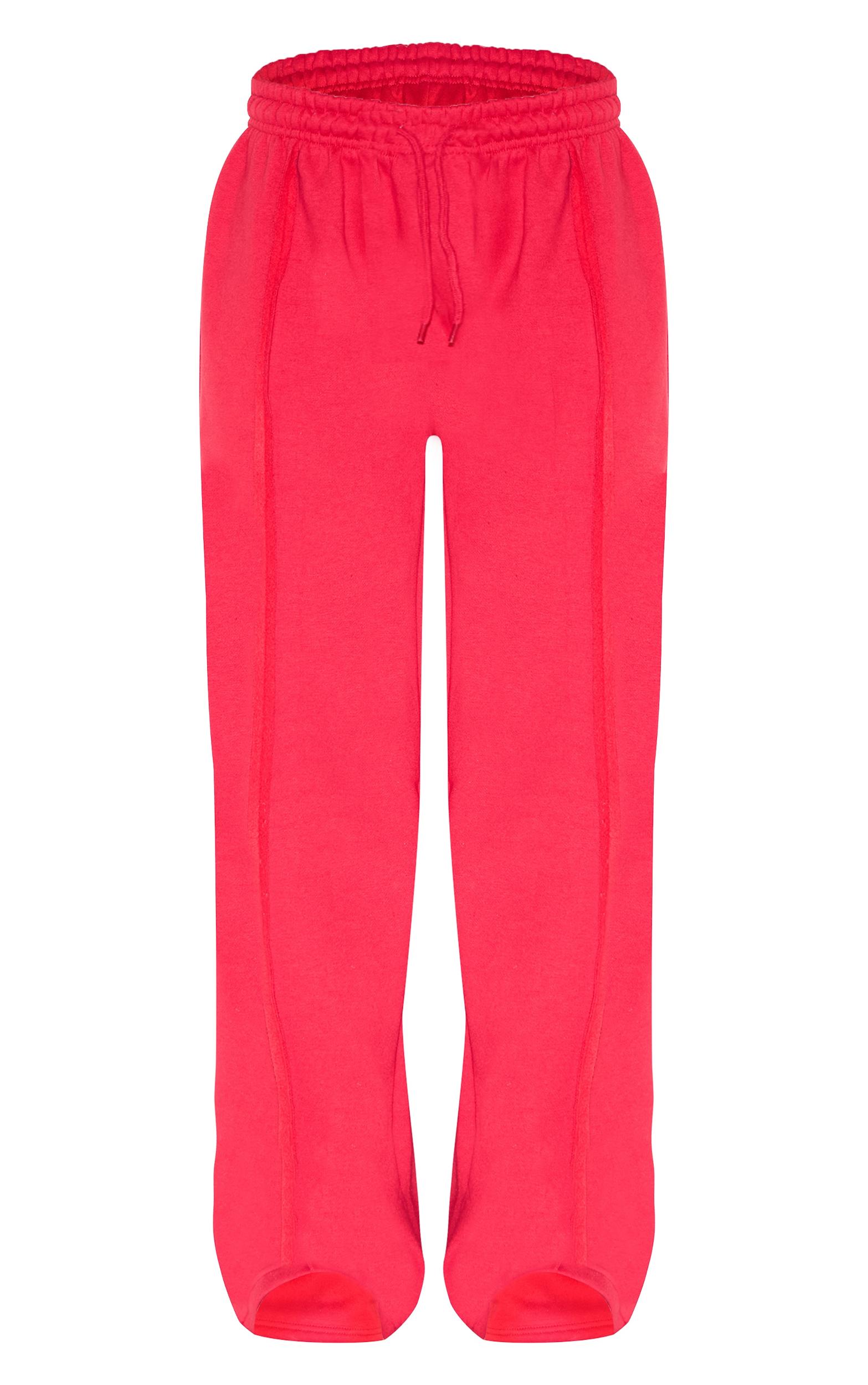 Red Oversized Wide Leg Seam Detail Sweatpants Product Image