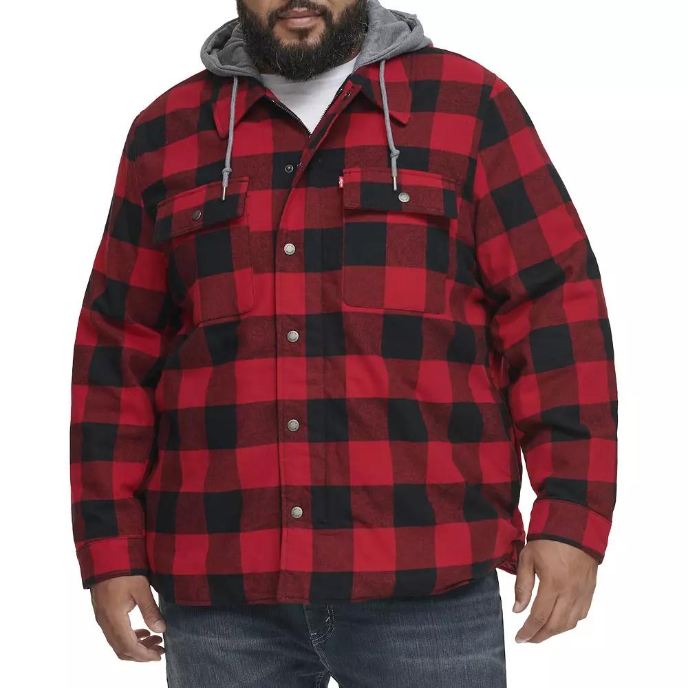Big & Tall Levi's® Plaid High-Pile Fleece-Lined Hooded Shirt Jacket, Men's, Size: 3XL Tall, Red Black Plaid Product Image