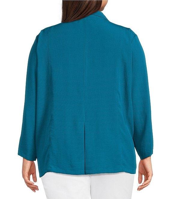 Ali Miles Plus Size Woven Solid Wire Collar 3/4 Sleeve Pleated Hem Button Front Tunic Product Image