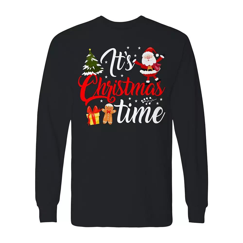 Men's Christmas Santa Tree Time Long Sleeve Graphic Tee,  Product Image