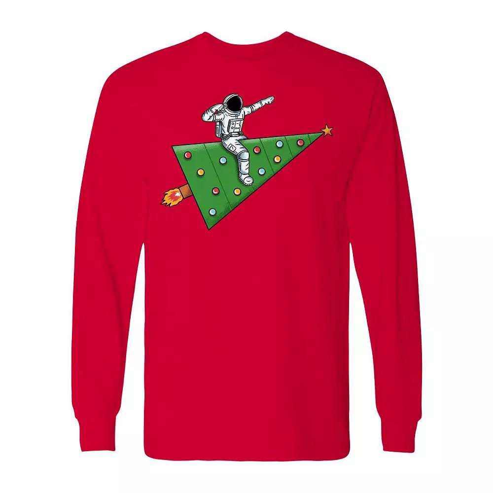 Men's Space Rocket Christmas Long Sleeve Graphic Tee, Size: Medium, Black Product Image