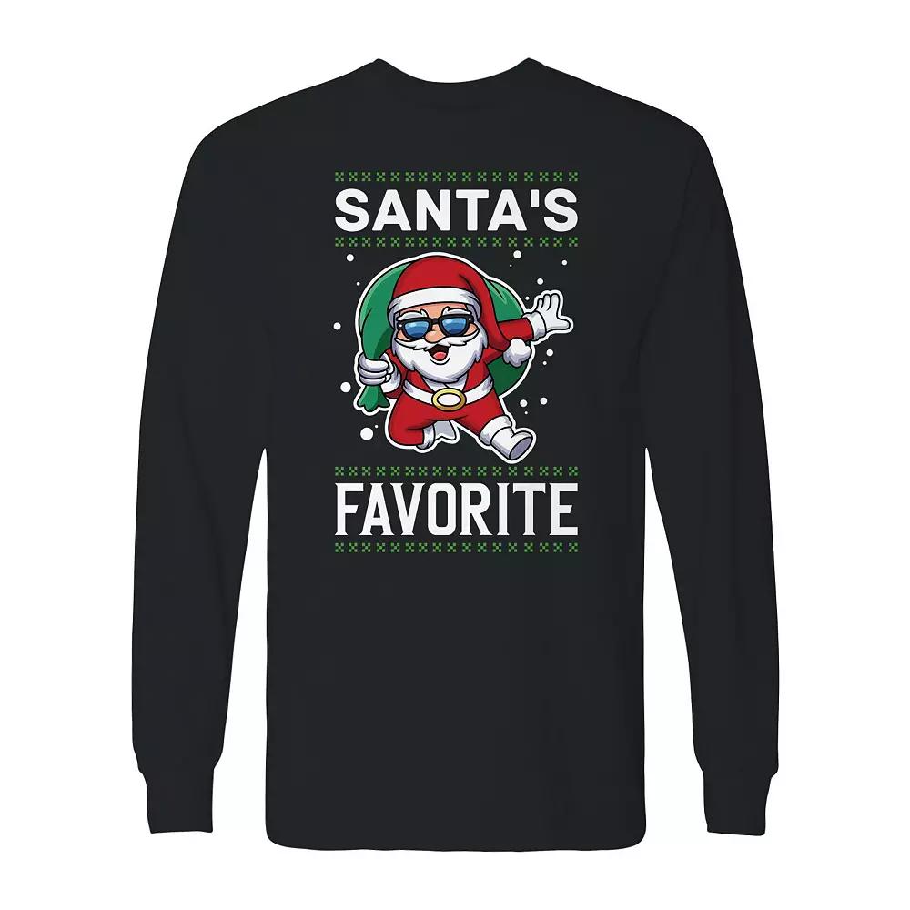 Men's Christmas Santa Favorite Long Sleeve Graphic Tee, Size: Medium, Black Product Image