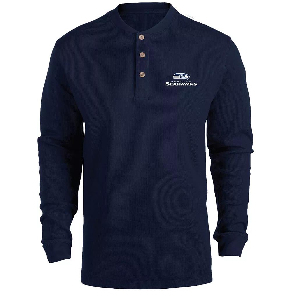 Men's Dunbrooke Navy Seattle Seahawks Logo Maverick Thermal Henley Long Sleeve T-Shirt,  Product Image