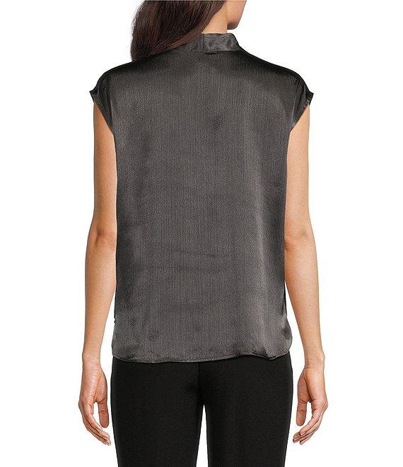 Calvin Klein Novelty Shine Cap Sleeve Faux Wrap Blouse Product Image