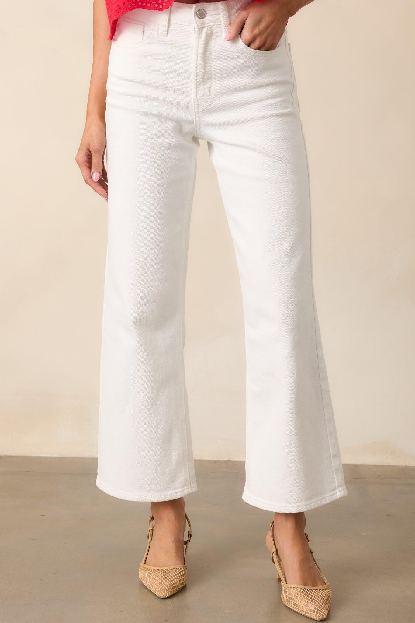 Into The Clouds White Cropped Wide Leg Jeans Product Image