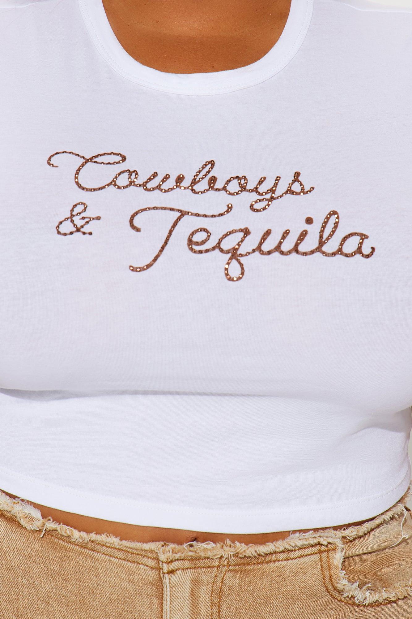 Cowboys & Tequila Crop Top - White Product Image