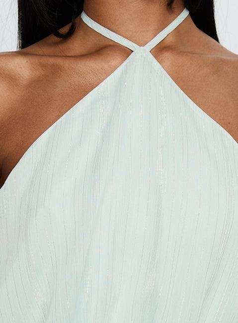 Rozario Chiffon Halter Mini Dress Aqua / Silver Product Image