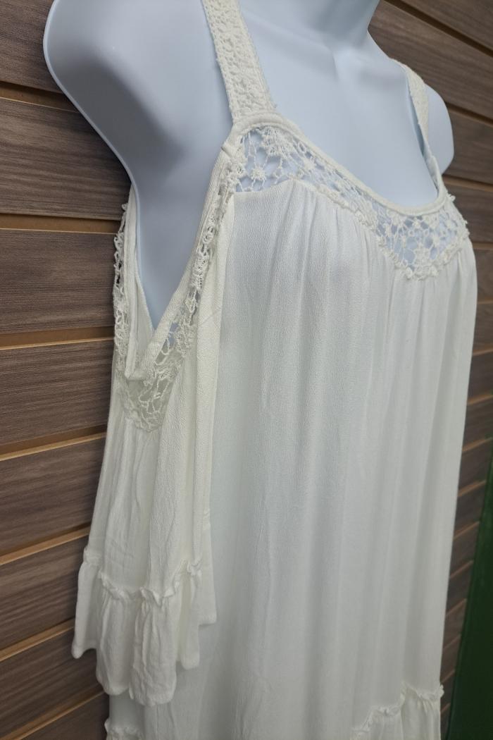 Linen lace cold shoulder pull over flowy Product Image