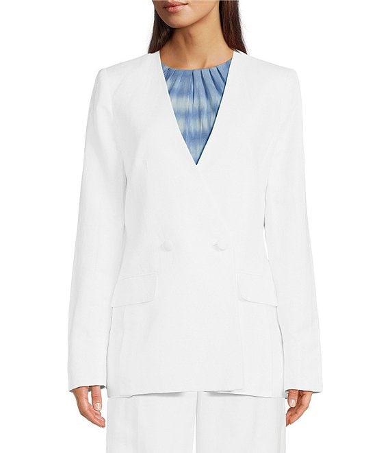 Calvin Klein Linen Blend Double Breasted V-Neck Long Sleeve Jacket Product Image