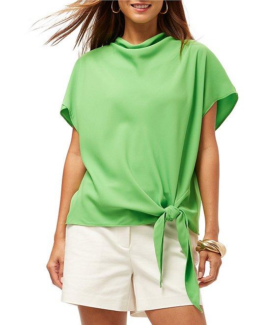 Trina Turk Bisque High Cowl Neck Short Sleeve Tie Front Top Product Image