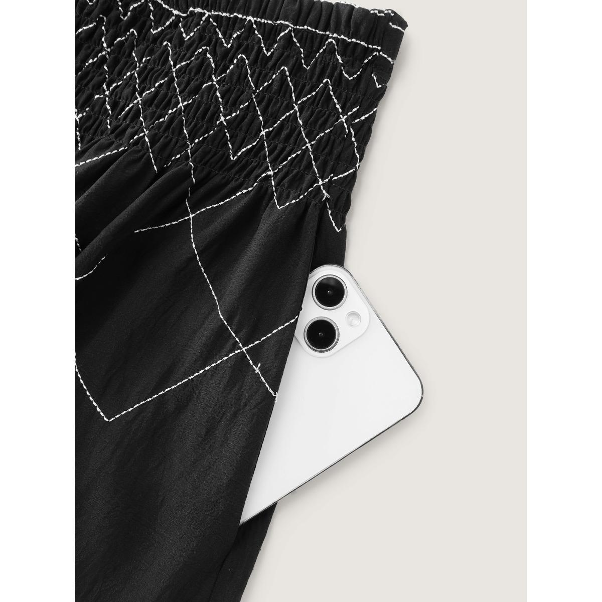 Plus Size Crisscross Waistband Shirred Midi Dress Women Black Leisure Shirred Loose No stretch Side seam pocket Casual Skirts BloomChic 12/L Product Image