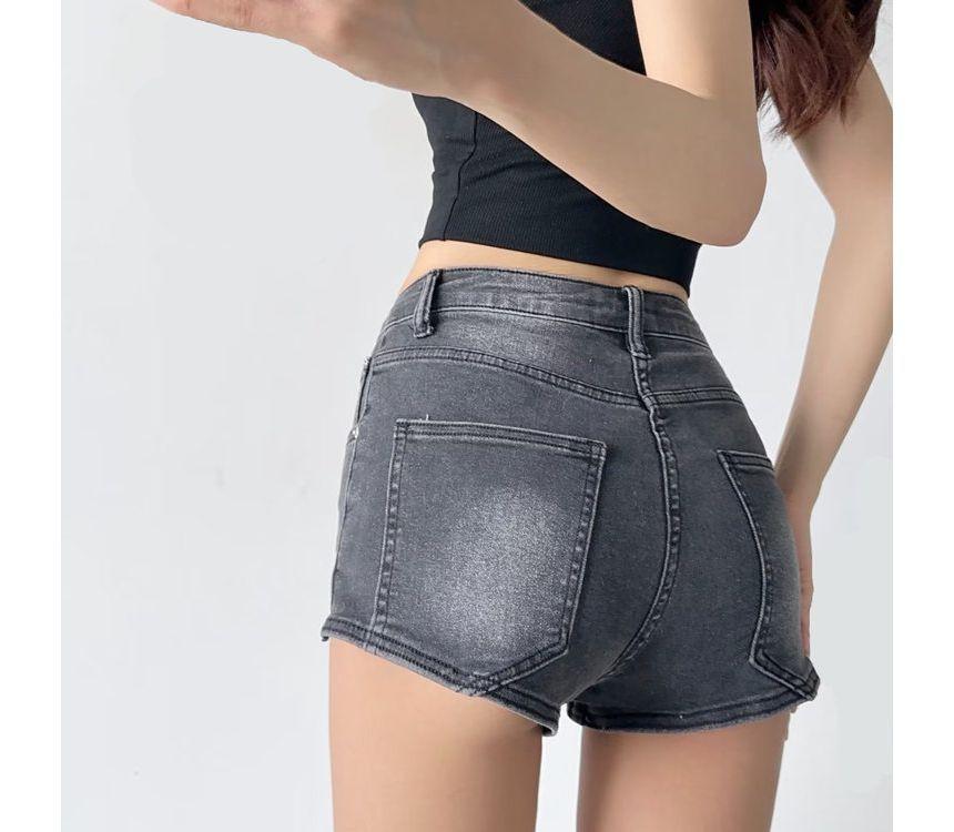 Mid Rise Asymmetrical Denim Hot Pants Product Image