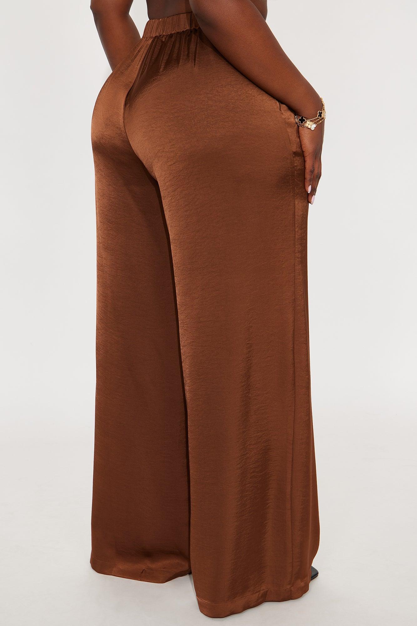 Denise Satin Wide Leg Trouser Pant - Chocolate Female Product Image