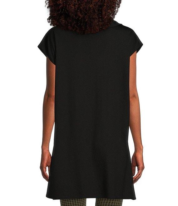 Bryn Walker Lavinia Stretch Jersey Modal Ponte Cowl Neck Short Sleeve Crossover High-Low Hem Tunic Product Image