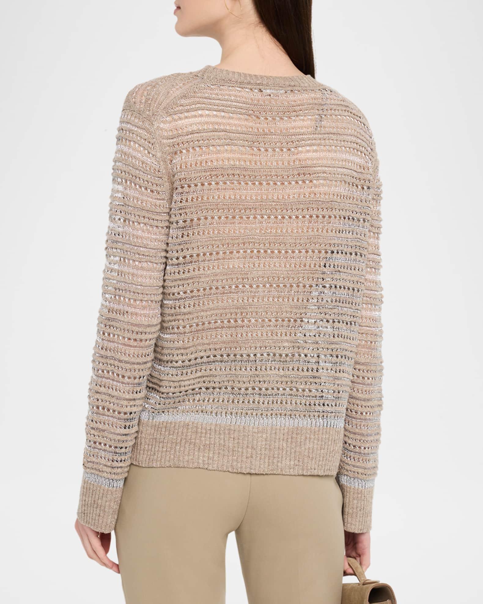 Crewneck Textured Lace & Ottoman Stitch Sweater Product Image