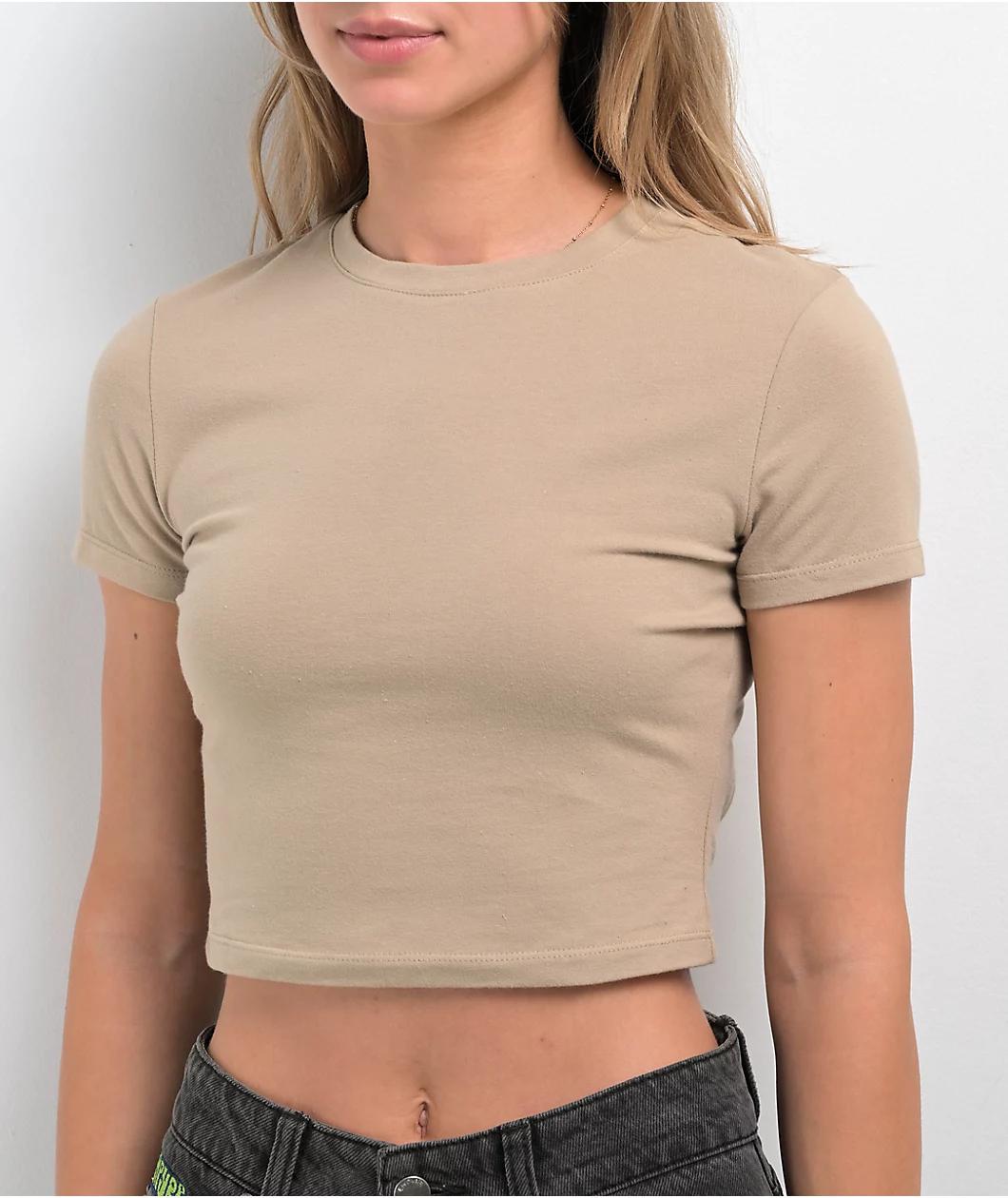 Zine Brianna Khaki Buckle Crop T-Shirt Product Image