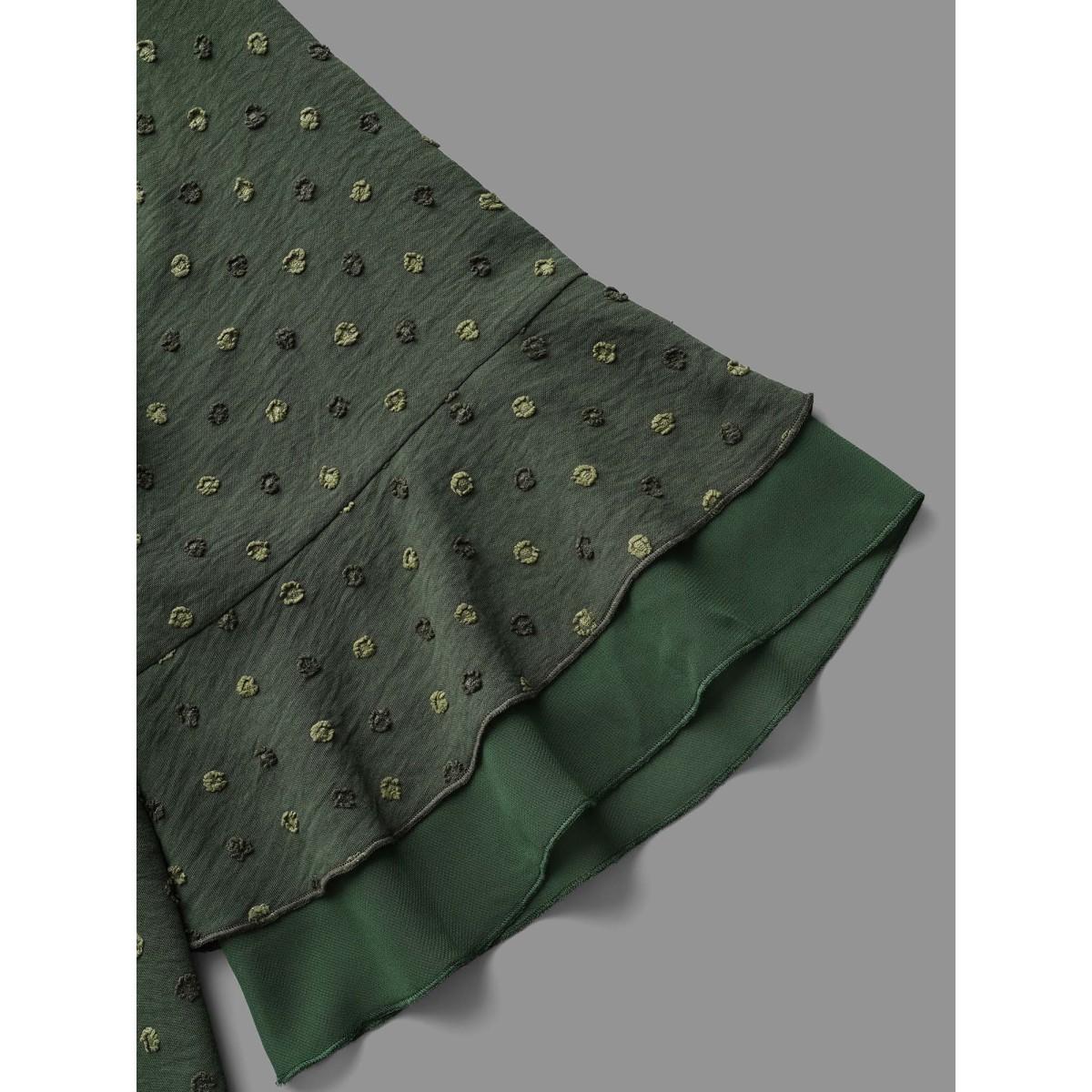 Plus Size ArmyGreen Textured Pleated Tiered Ruffle Sleeve Blouse Women Elegant Elbow-length sleeve V-neck Everyday Blouses BloomChic 18-20/2X Product Image