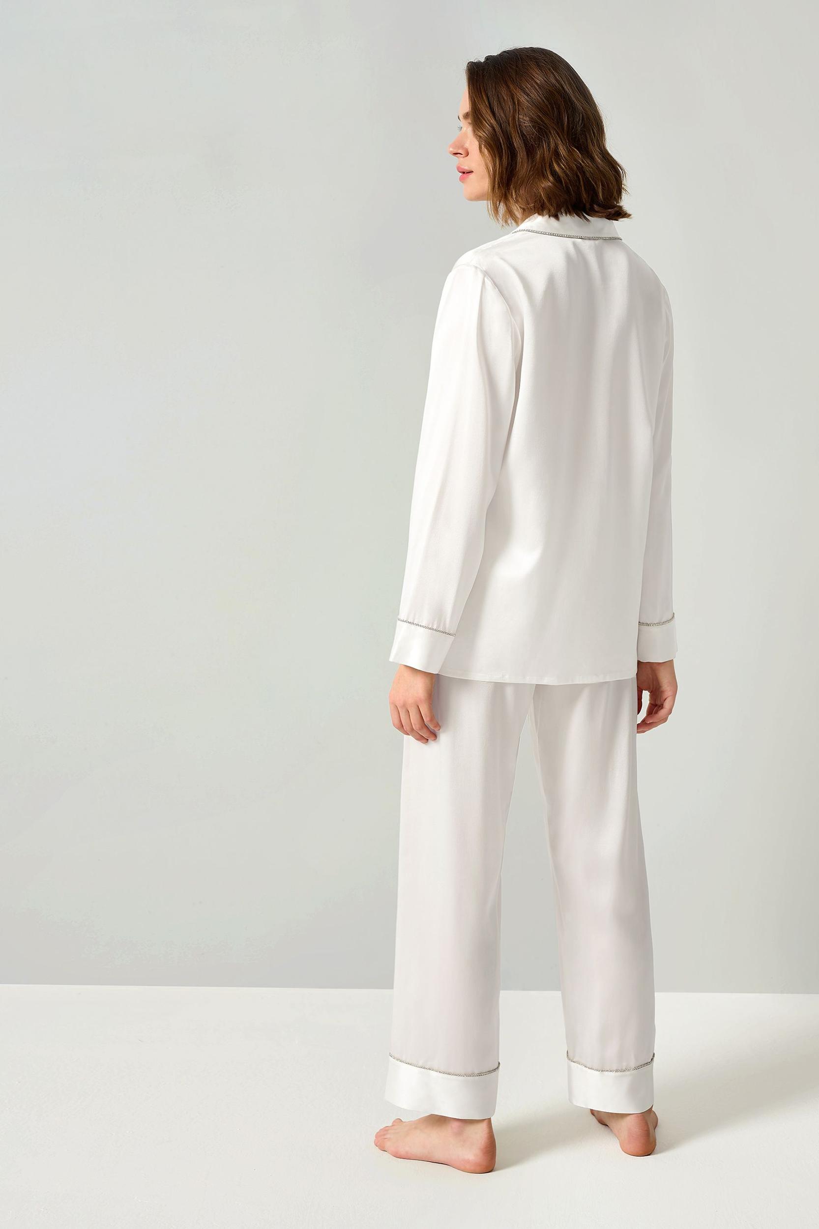 Rhinestone Trimmed Silk Women Pajamas Set Product Image