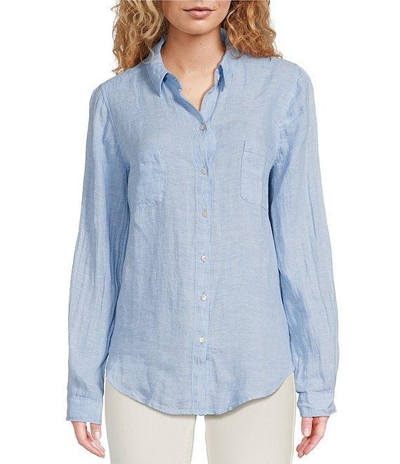 Lilly Pulitzer Sea View Woven Linen Point Collar Long Sleeve Button Down Shirt Product Image