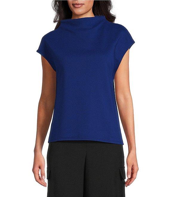 Investments Petite Size Knit Short Sleeve High Neck Ottoman Top Product Image