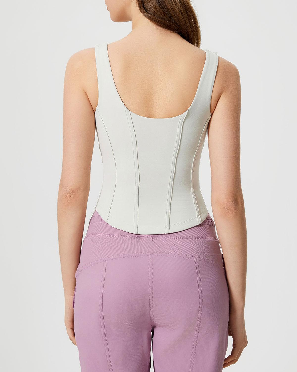 White Scoop Neck Yoga Tank Top Product Image