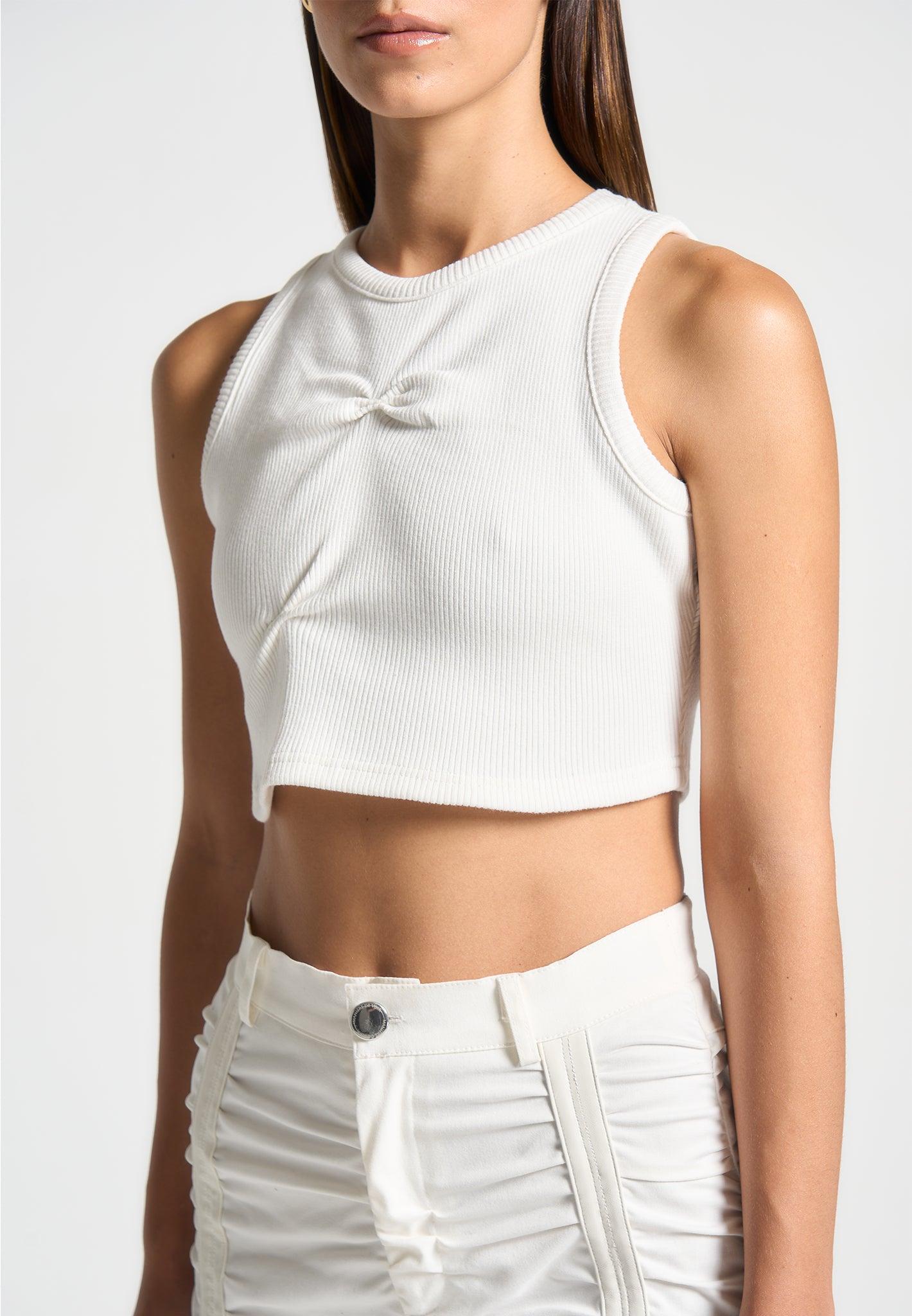 Tacked Ribbed Crop Top - White Female Product Image