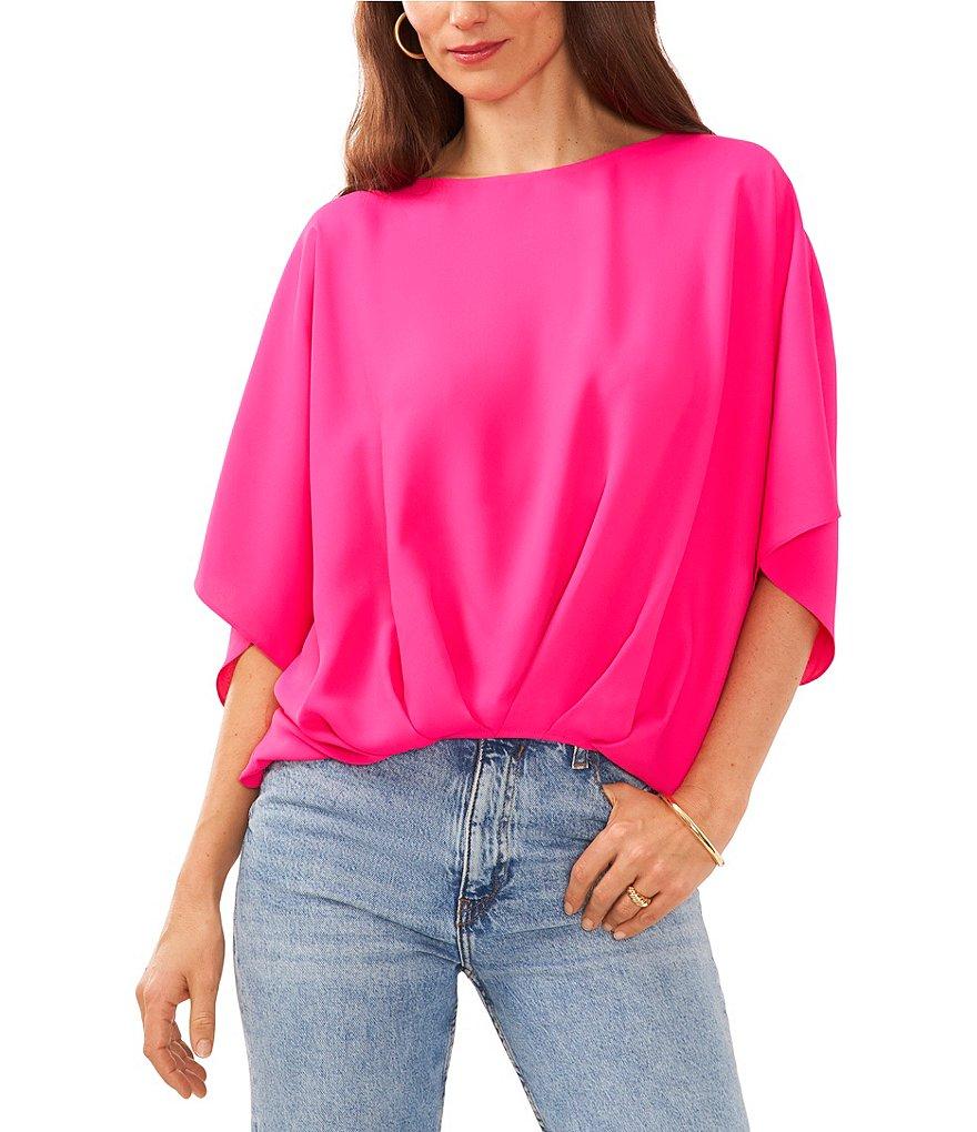Vince Camuto Luxe Crepe de Chine Boat Neck 3/4 Dolman Sleeve Cinched Hem Top Product Image