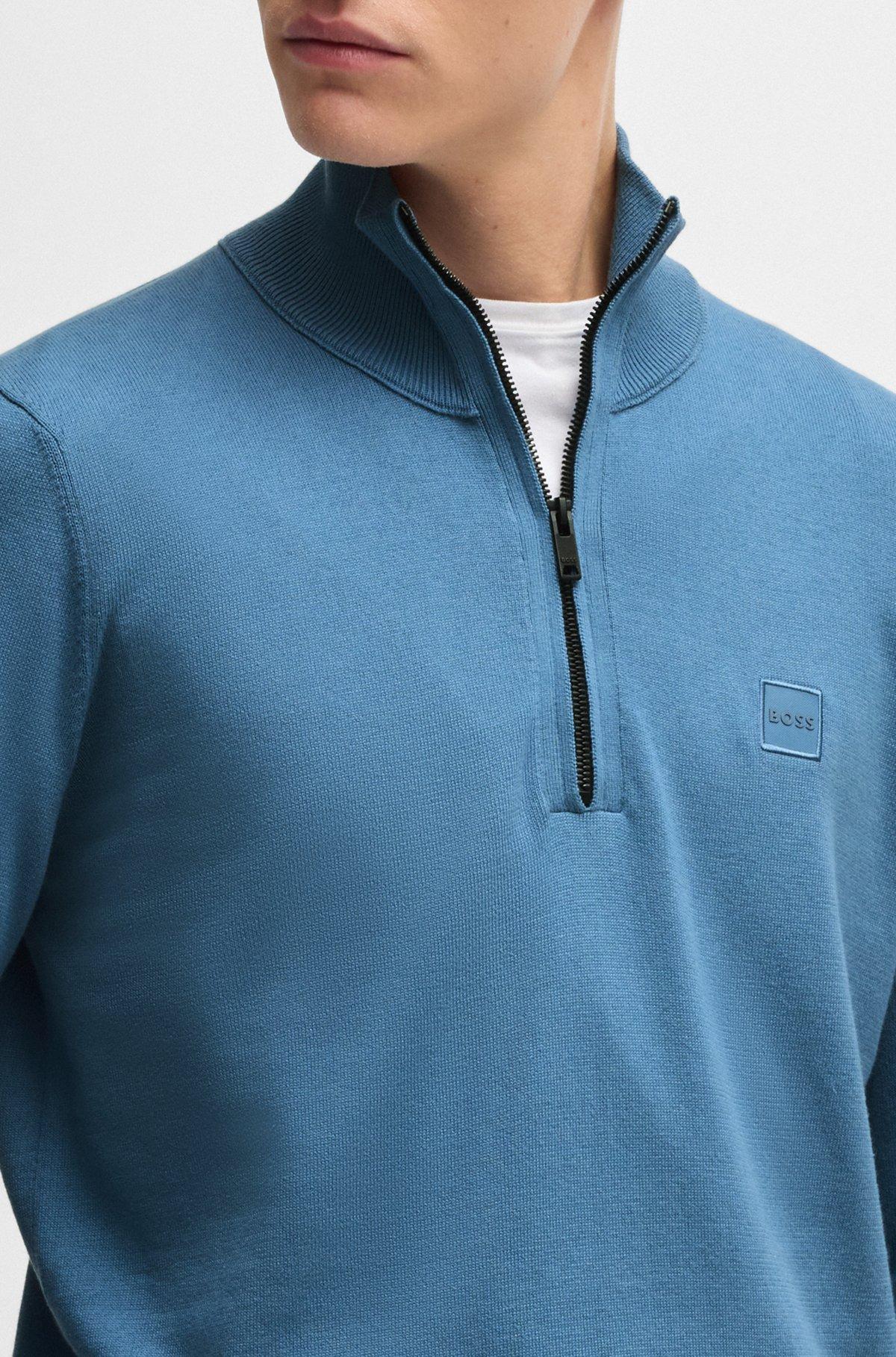 Logo-patch zip-neck sweater in cotton and cashmere Product Image