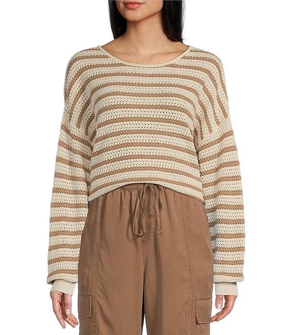 Blu Pepper Off-The-Shoulder Relaxed Stripe Knit Pullover Sweater Product Image