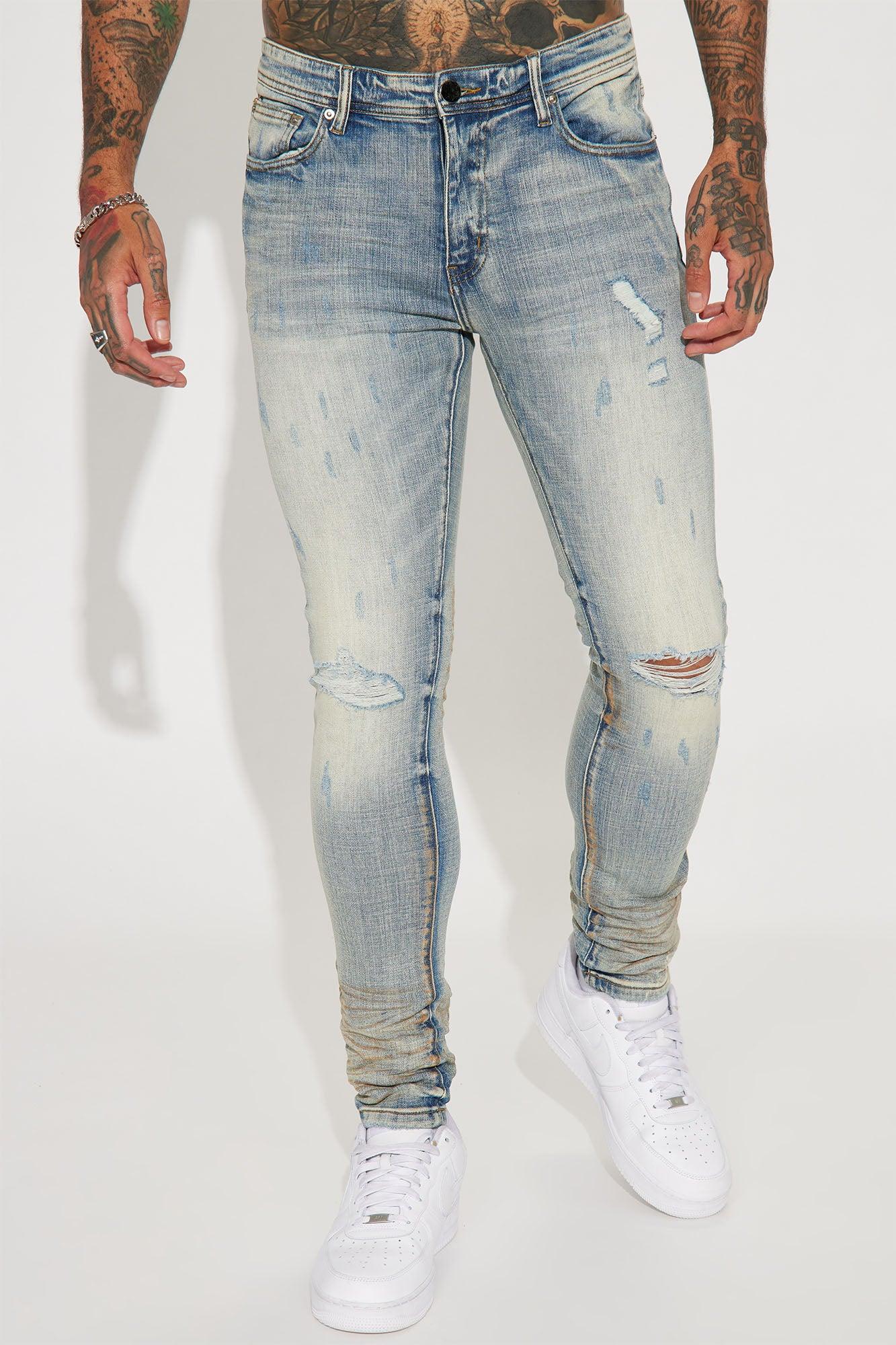Drop It Ripped Knee Stacked Skinny Jeans - Medium Wash Product Image