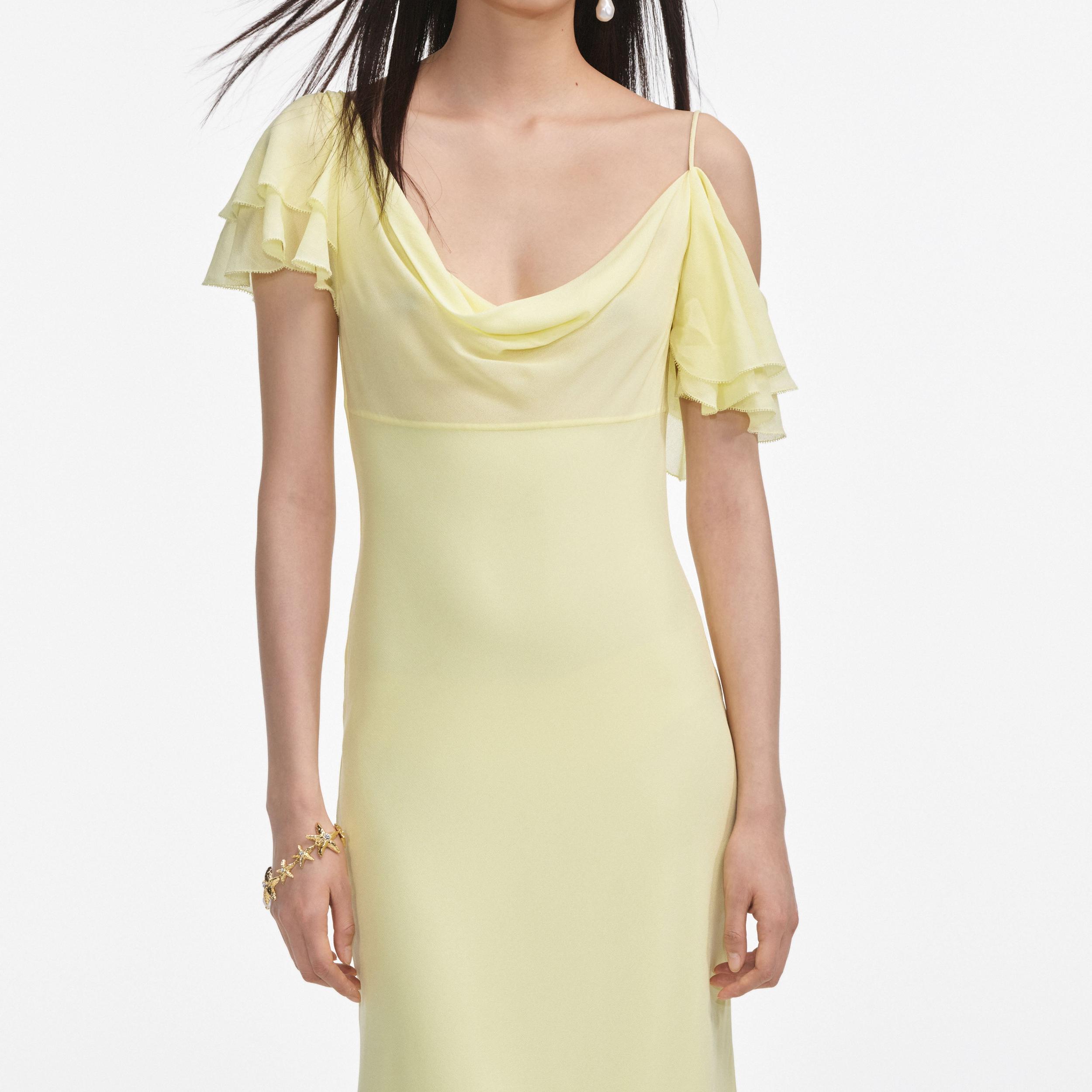 Yellow Georgette Frill Midi Dress Product Image
