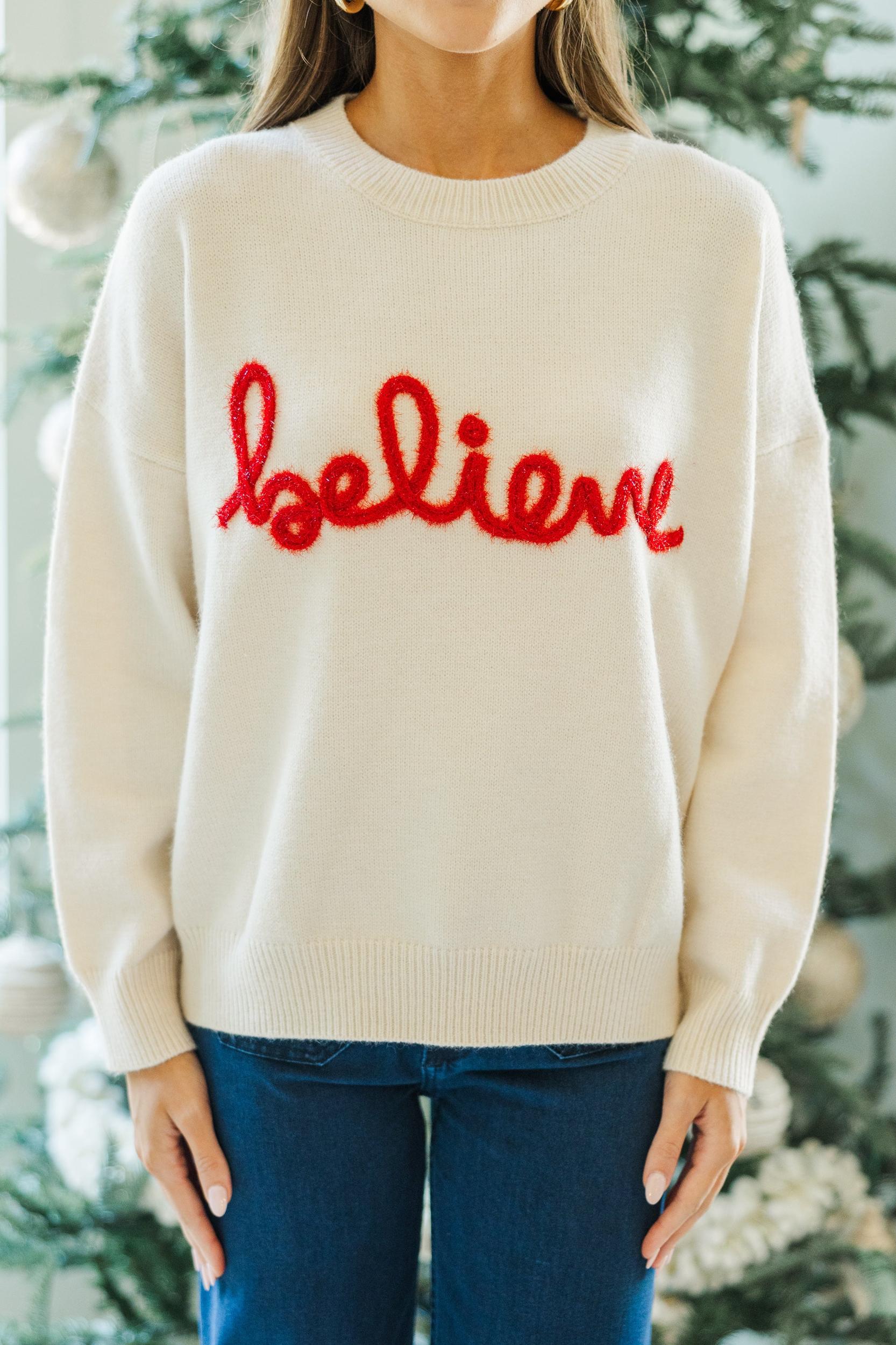 Believe Cream Script Sweater Female Product Image