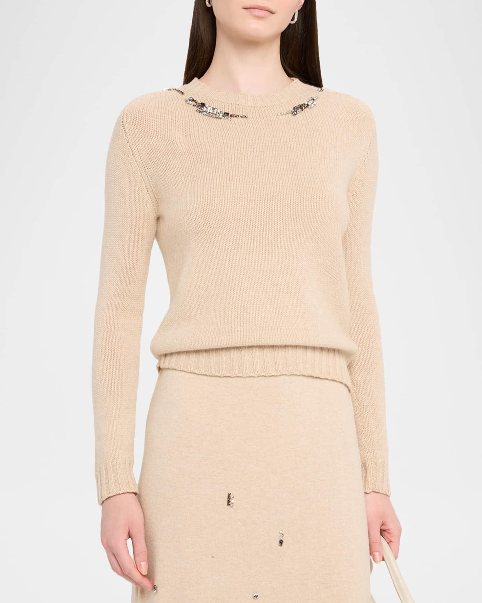 Crystal-Embellished Crewneck Knit Sweater Product Image