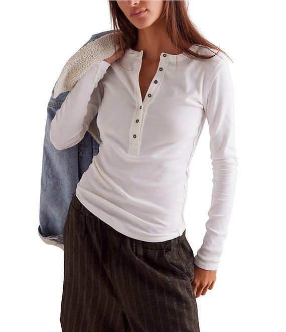 Free People We The Free Jamie V-Neck Long Sleeve Henley Top Product Image